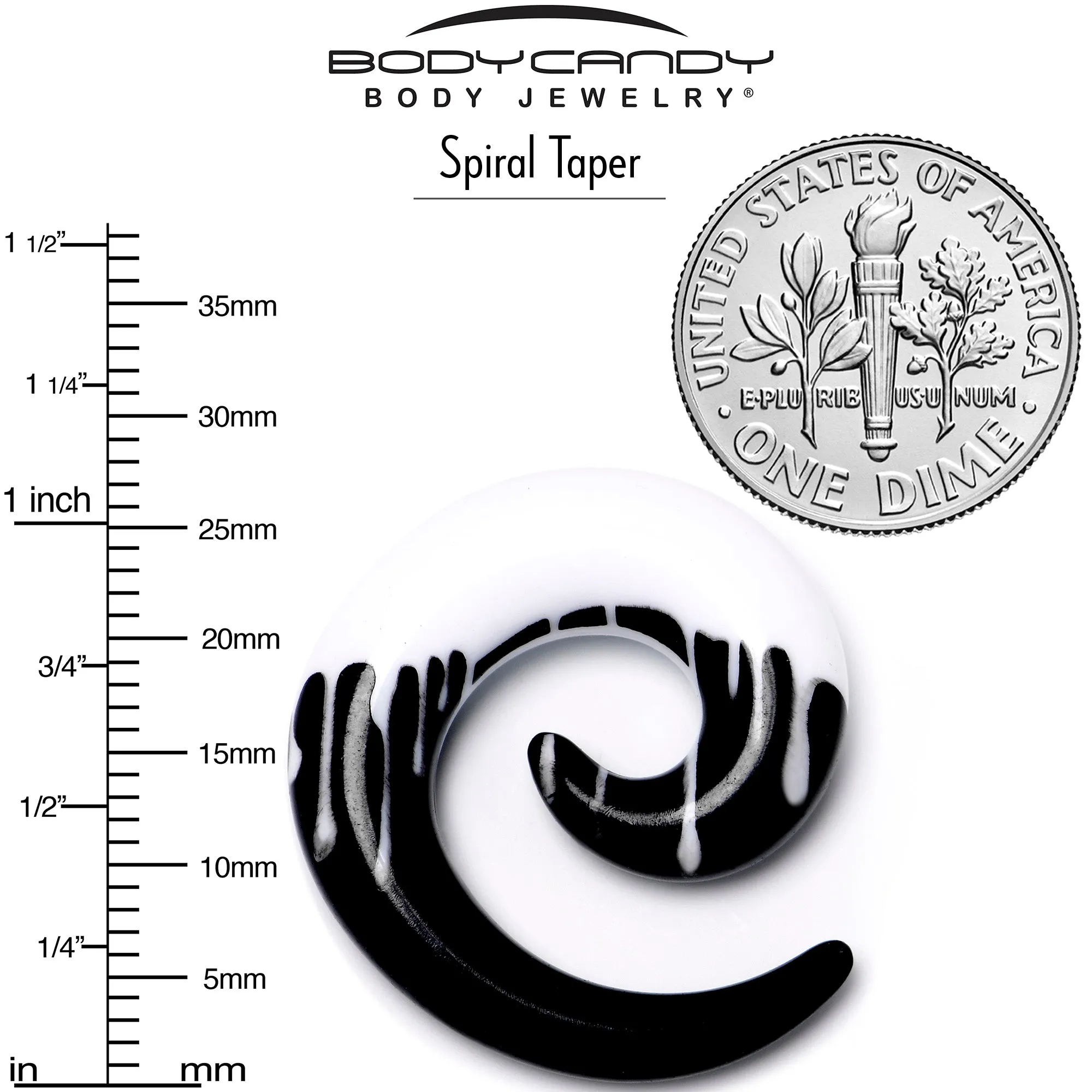 0 Gauge Black White Reverse Drip Acrylic Spiral Taper Set