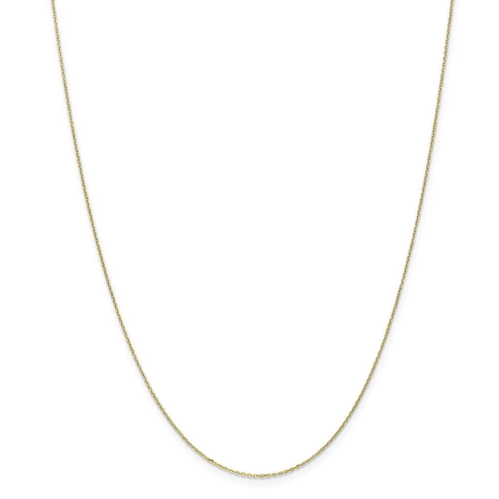 0.8mm, 10k Yellow Gold, Diamond Cut Cable Chain Necklace