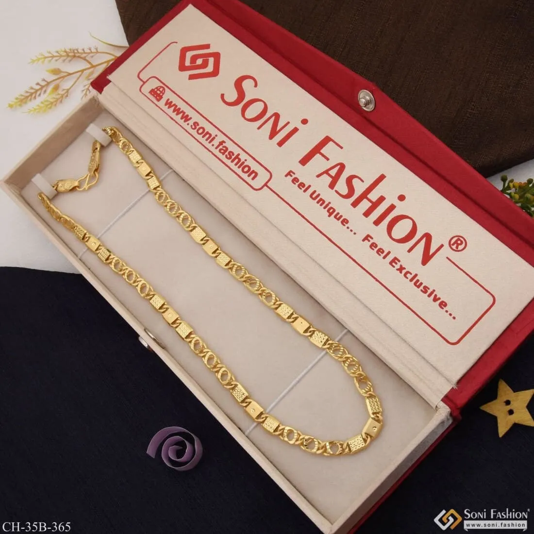 1 Gram Gold - 3 in 1 Classic Design Superior Quality Gold Plated Chain - Style B365