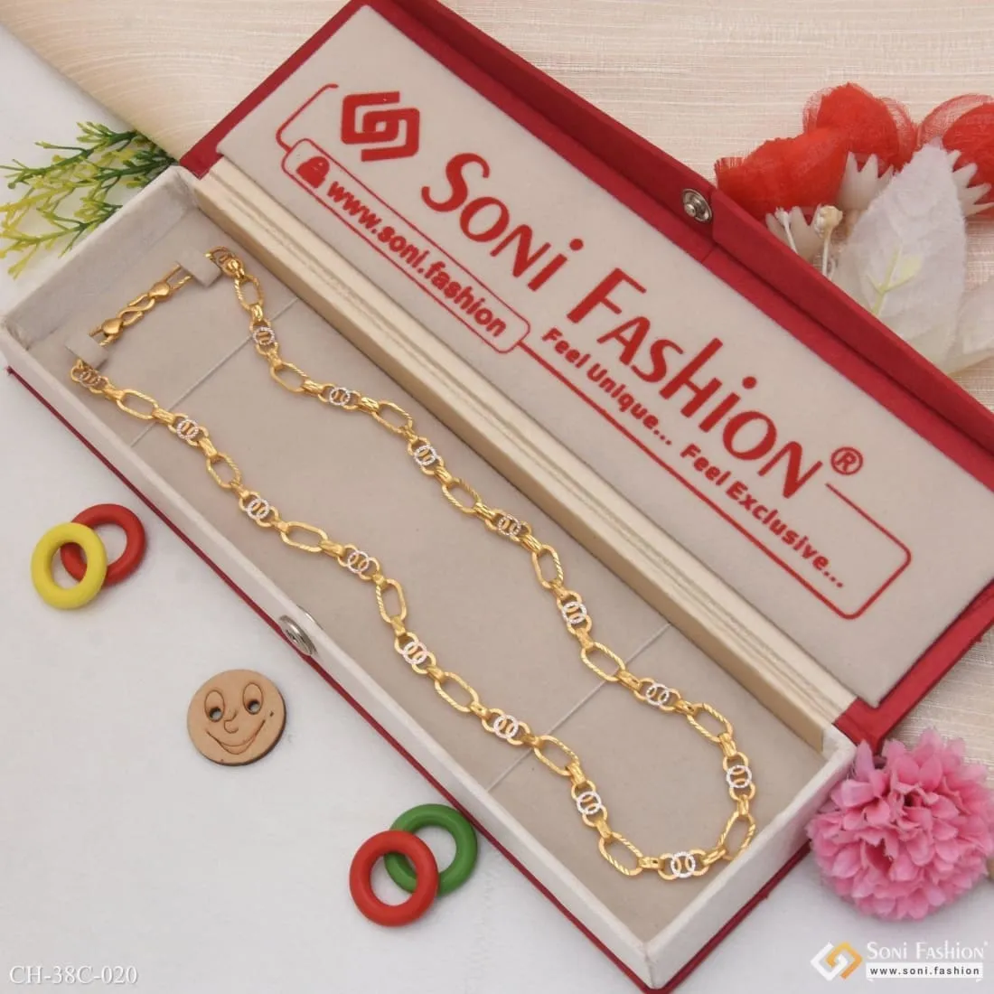 1 Gram Gold Forming Round Linked Sophisticated Design Chain for Men - Style C020