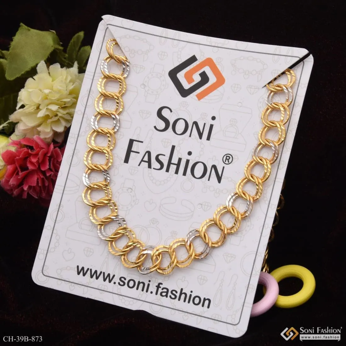 1 Gram Gold Forming Round Linked Superior Quality Unique Design Chain - Style B873