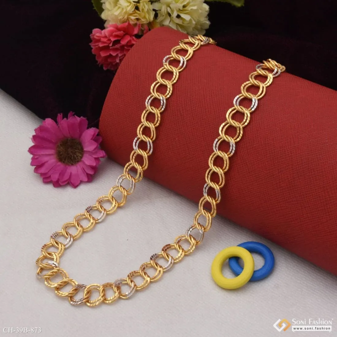 1 Gram Gold Forming Round Linked Superior Quality Unique Design Chain - Style B873