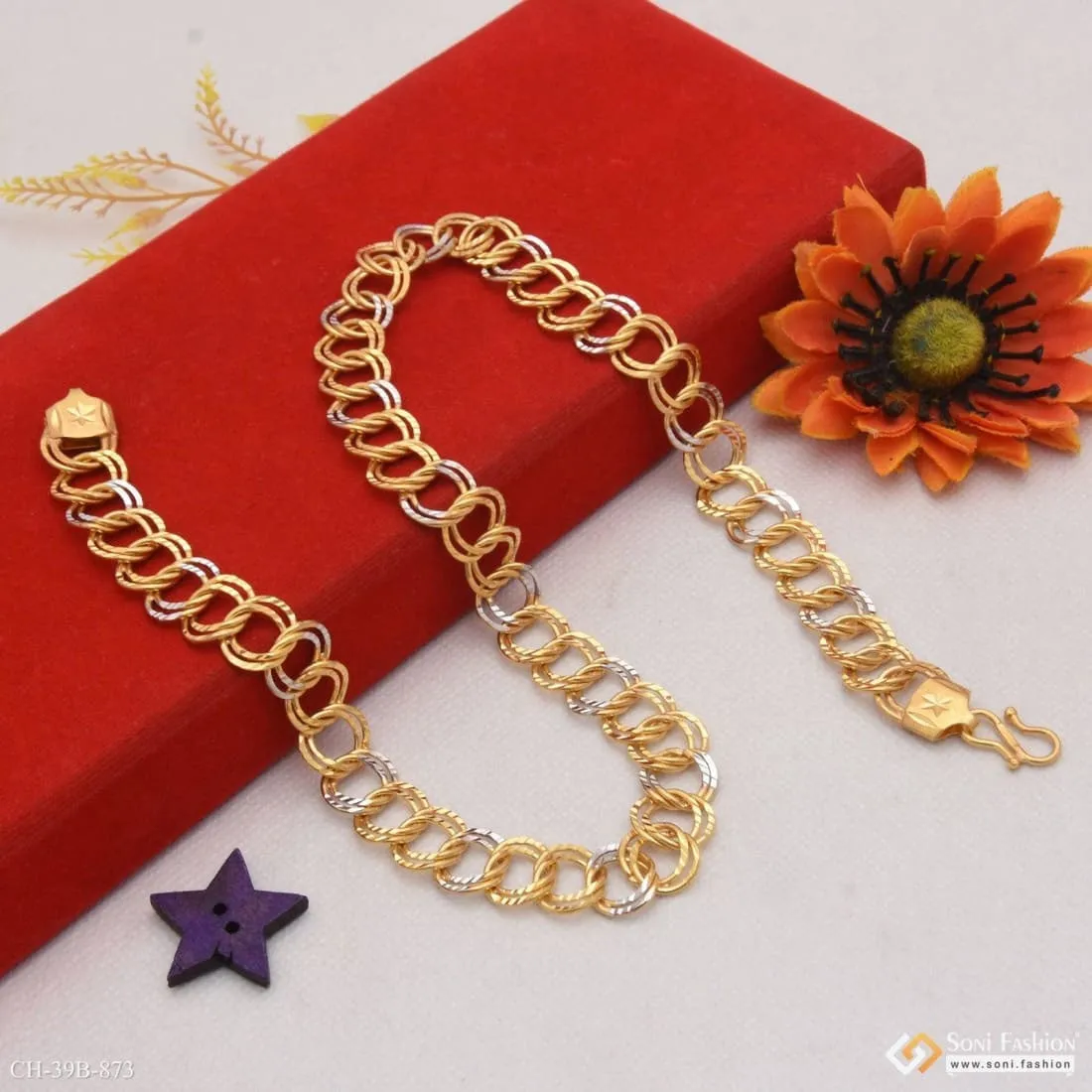 1 Gram Gold Forming Round Linked Superior Quality Unique Design Chain - Style B873