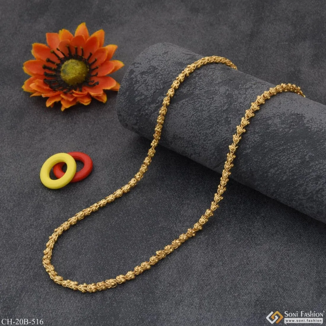 1 Gram Gold Forming V Shape Gorgeous Design Gold Plated Chain for Men - Style B516