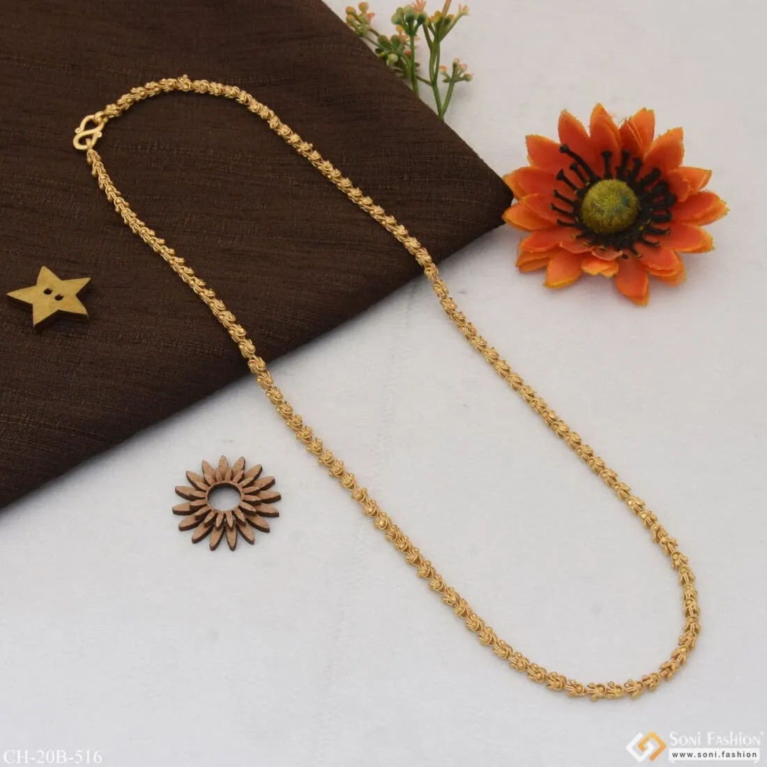 1 Gram Gold Forming V Shape Gorgeous Design Gold Plated Chain for Men - Style B516
