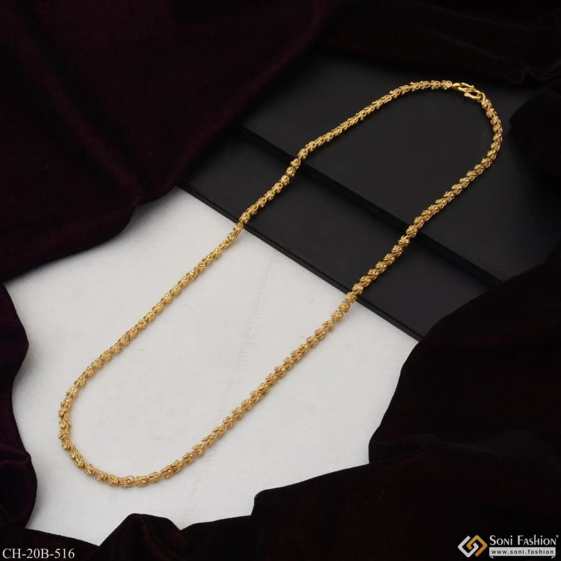 1 Gram Gold Forming V Shape Gorgeous Design Gold Plated Chain for Men - Style B516