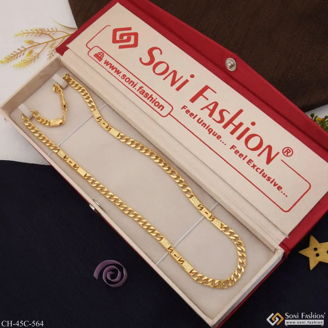 1 Gram Gold Plated 2 In 1 Nawabi Cute Design Best Quality Chain for Men - Style C564