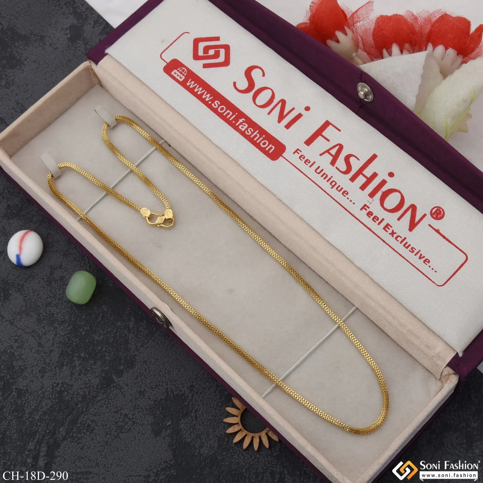 1 Gram Gold Plated Distinctive Design Best Quality Chain for Men - Style D290
