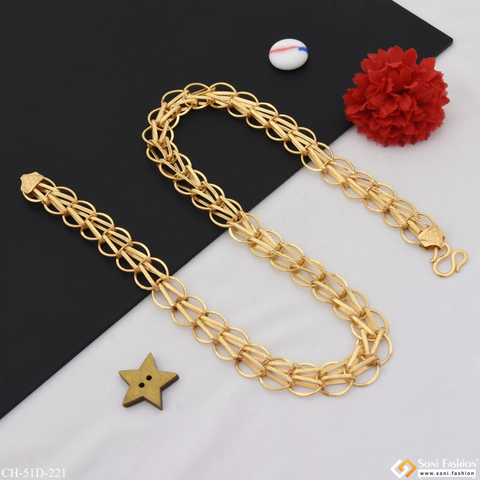 1 Gram Gold Plated Funky Design Extraordinary Design Chain for Men - Style D221