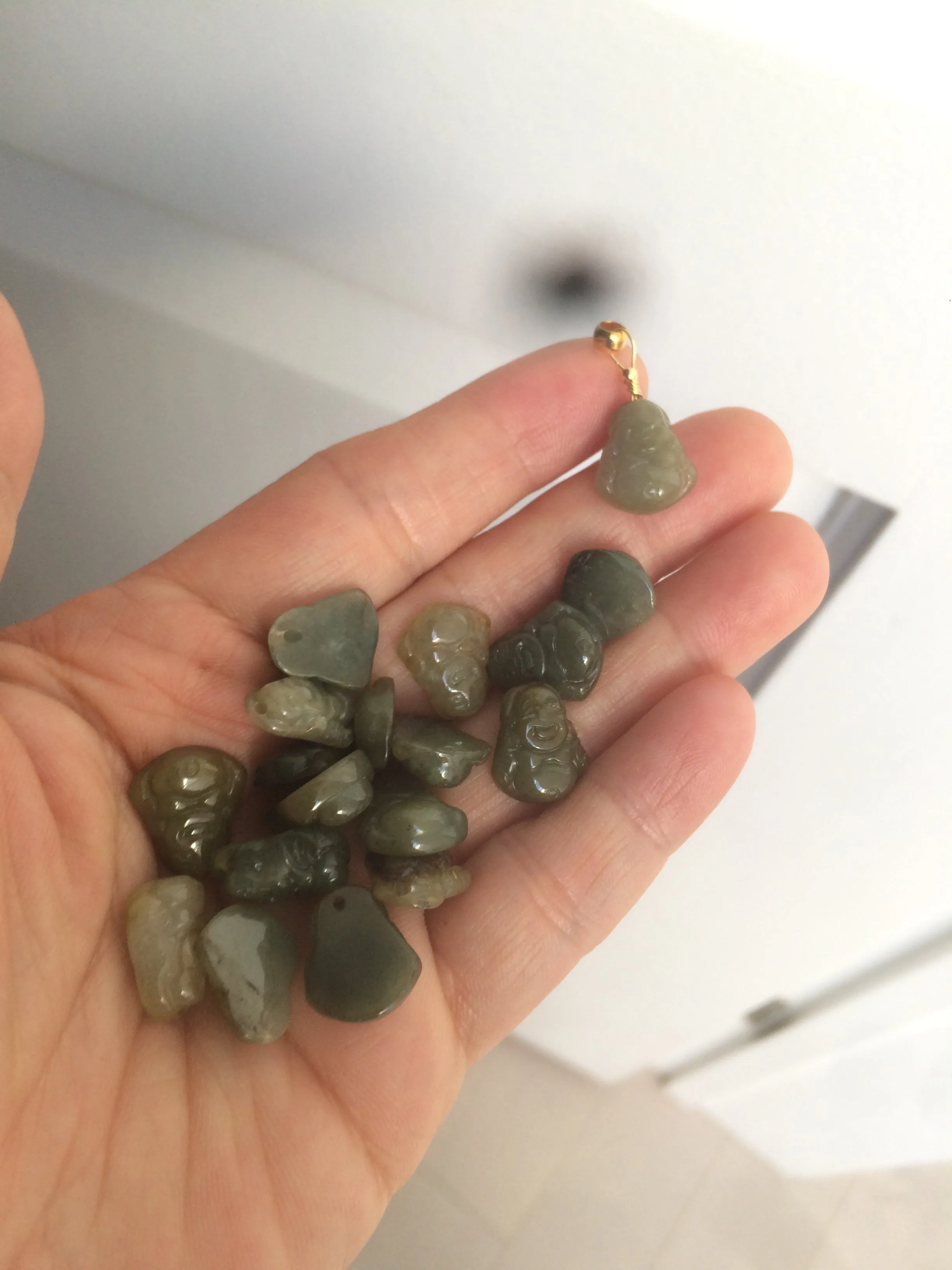 100% Natural type A dark green/brown small happy buddha (拇指佛) jadeite Jade beads AF29