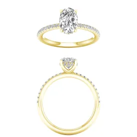 14K Gold Lab Grown Oval Diamond Hidden Halo Engagement Ring