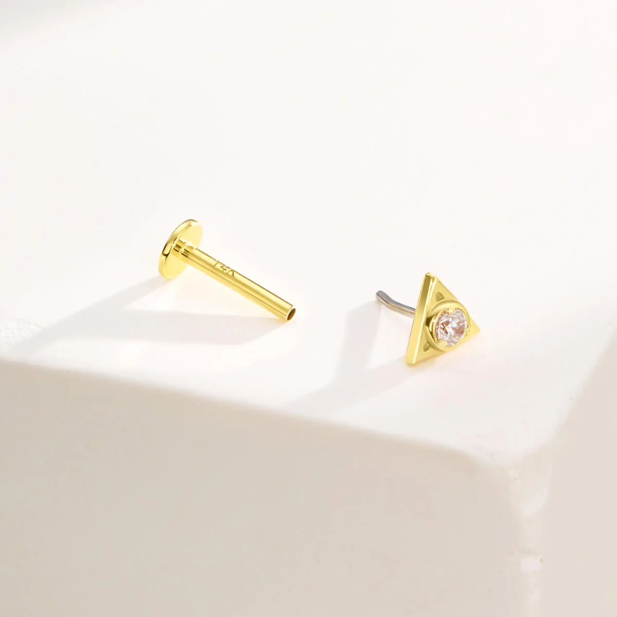 14K Solid Gold Triangle CZ Top Helix Earring Stud