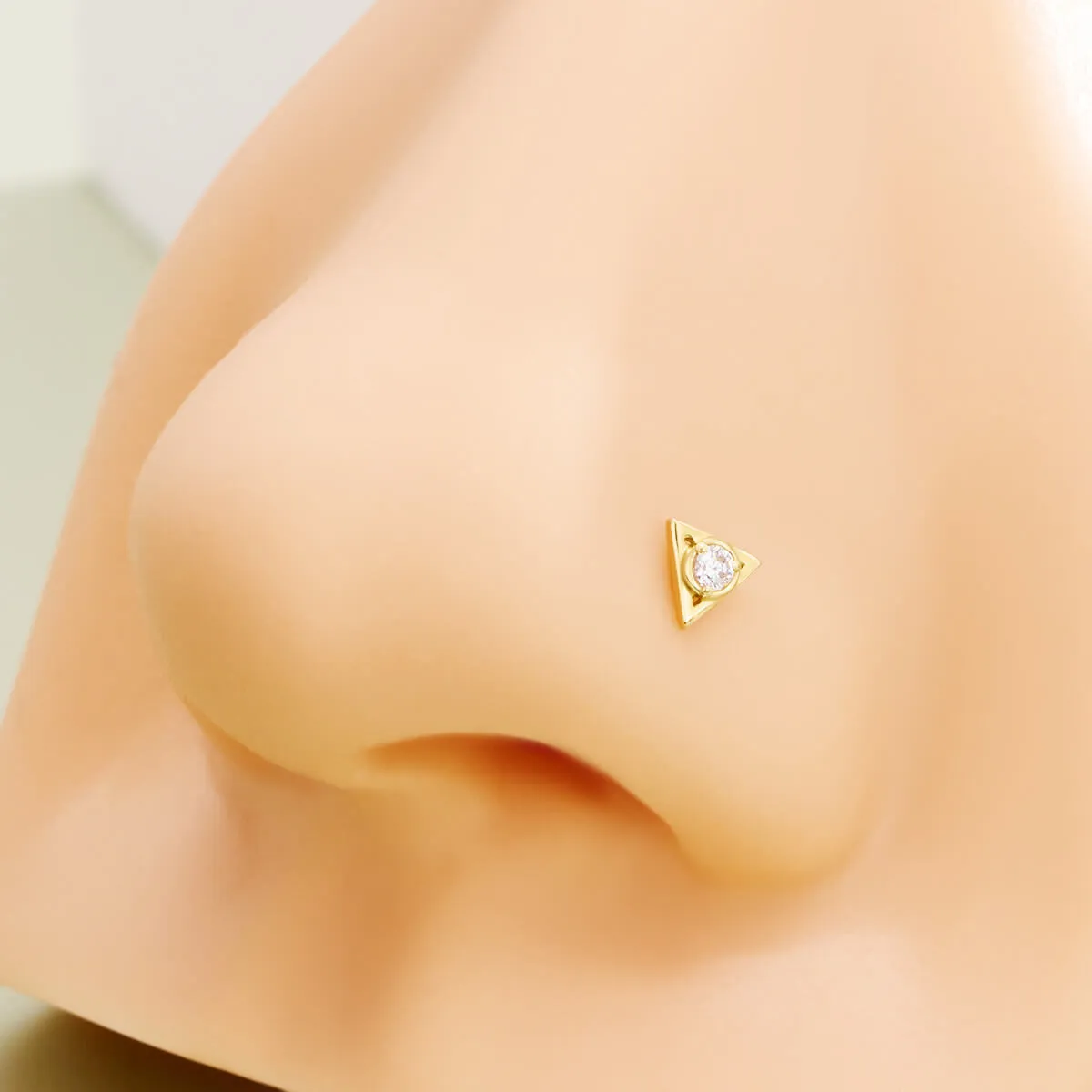 14K Solid Gold Triangle CZ Top Helix Earring Stud
