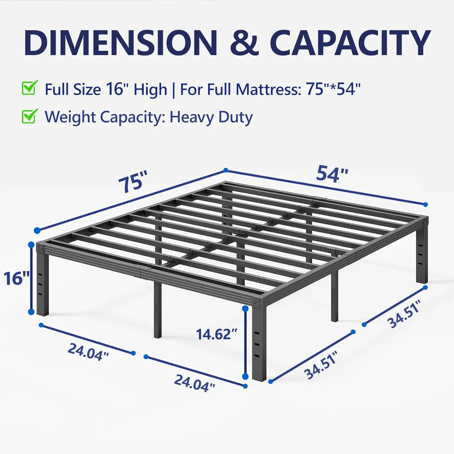 16 Inch High Metal Full Size Bed Frame, Platform Bed Frame Full Size No Box Spring Needed, Easy Assembly, Noise Free, Sturdy, Black
