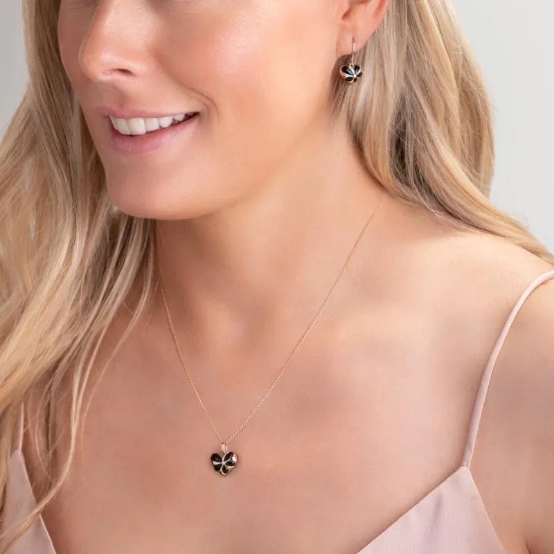 18ct Rose Gold Whitby Jet Diamond Flower Heart Two Piece Set