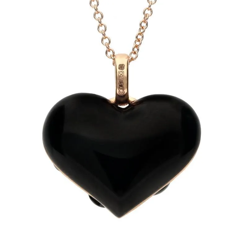 18ct Rose Gold Whitby Jet Diamond Flower Heart Two Piece Set