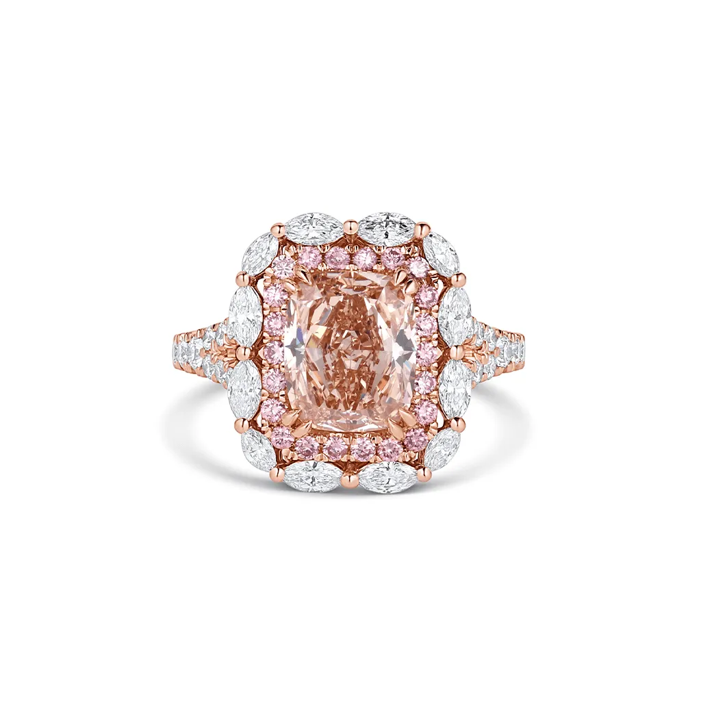18kt Rose Gold 3.03ct Fancy Brown Pink Cushion Cut Diamond Ring