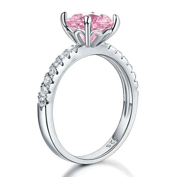 2 Carat Round Cut Pink Ring