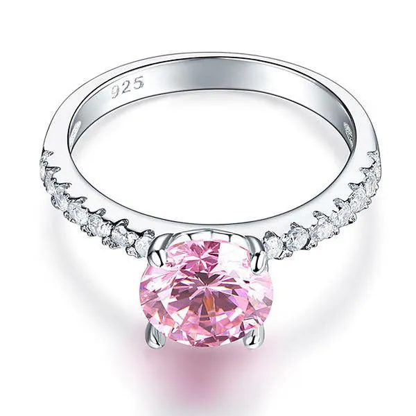 2 Carat Round Cut Pink Ring