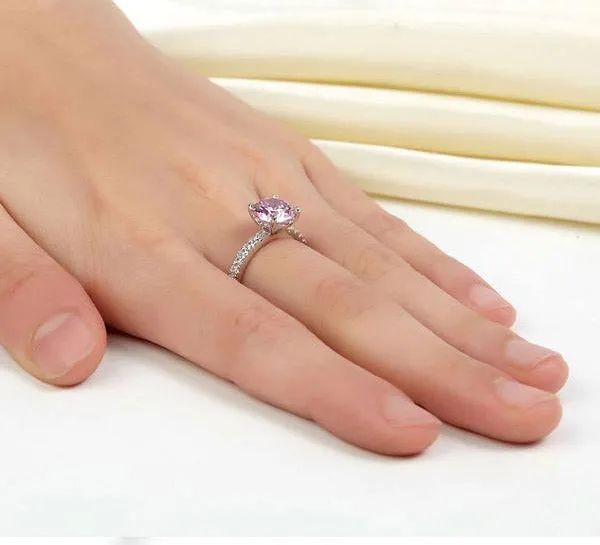 2 Carat Round Cut Pink Ring