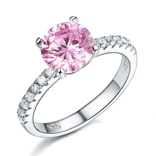 2 Carat Round Cut Pink Ring