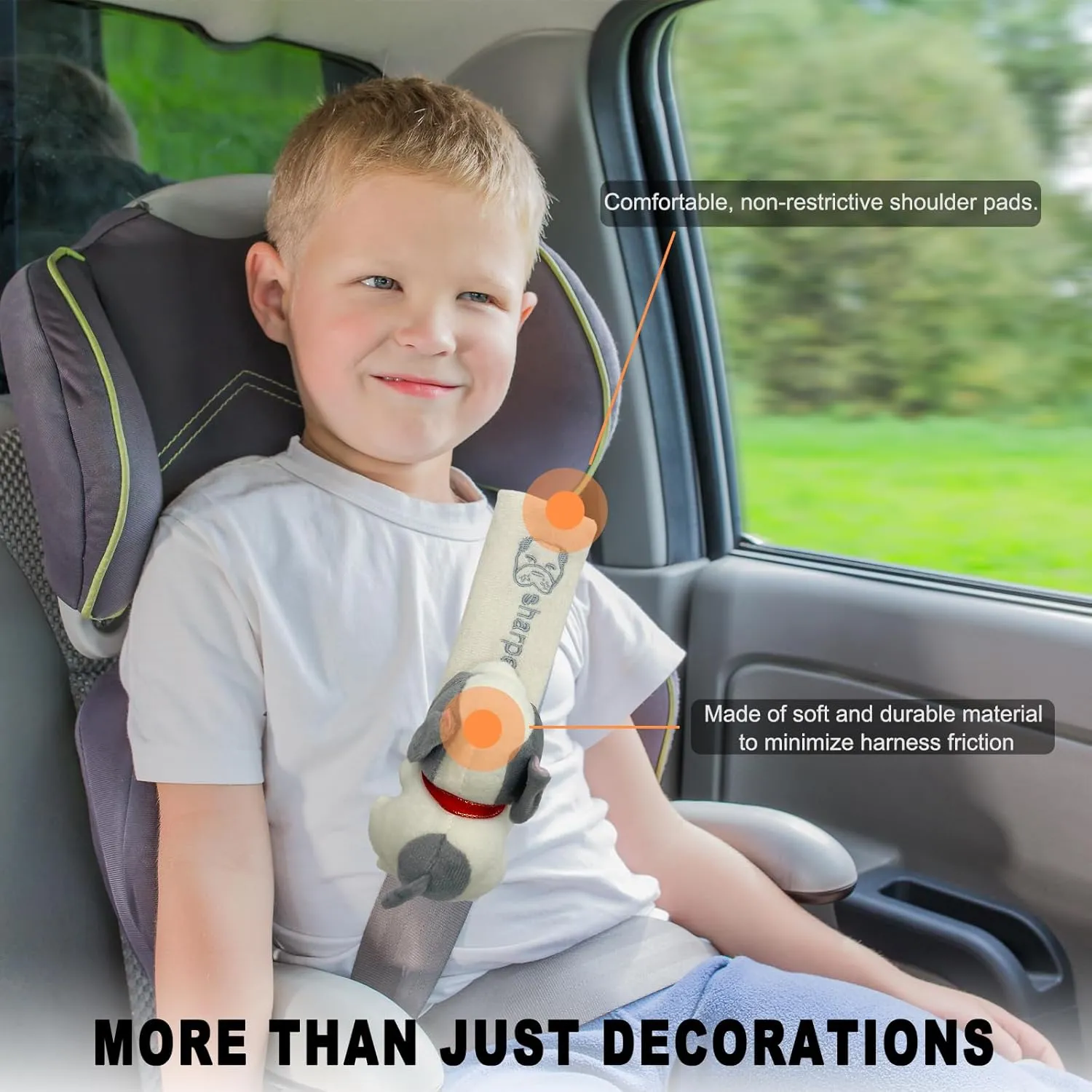2 PCS Cute Car Seat Belt Pads, Soft Comfortable Cartoon Seat Belt Strap Cover Cushion Pad, Universal Shoulder Strap Pad for Seatbelt and Bag Backpack Strap, Car Accessories (Beige Brown Dog)
