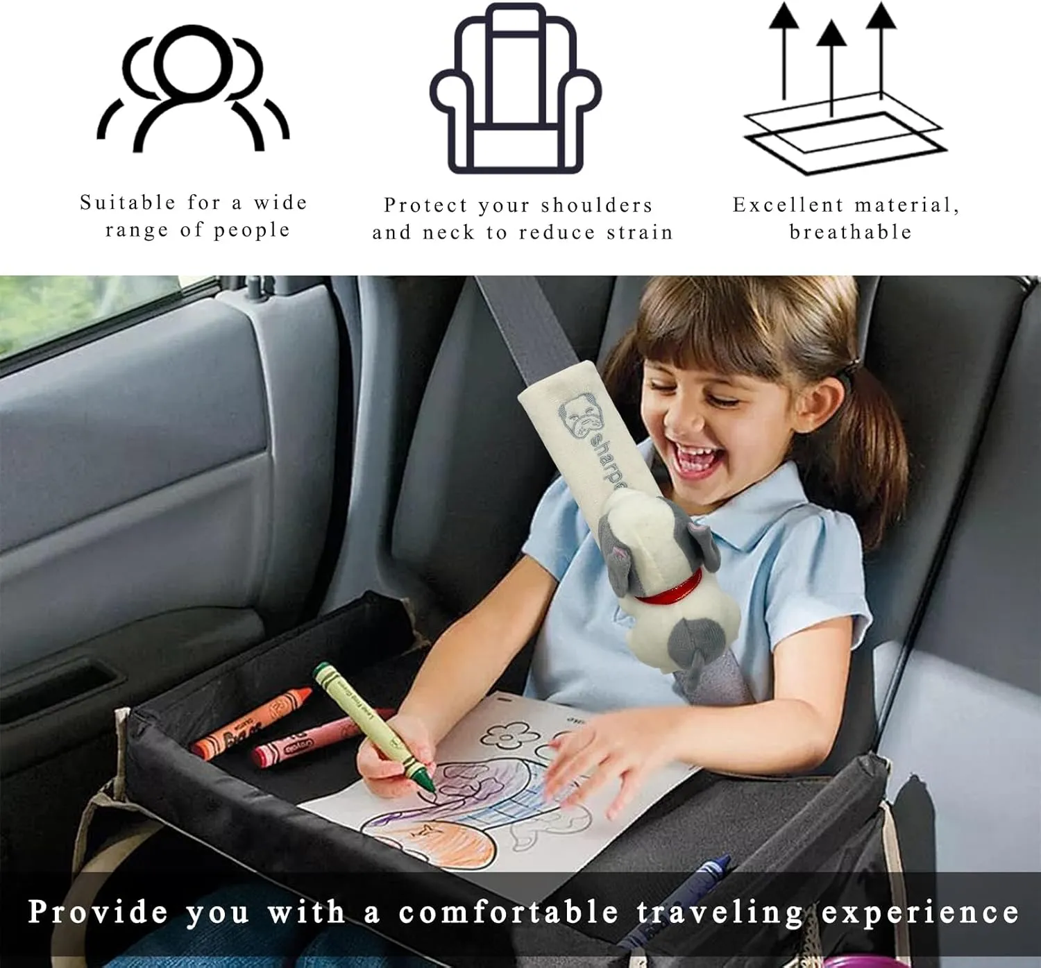 2 PCS Cute Car Seat Belt Pads, Soft Comfortable Cartoon Seat Belt Strap Cover Cushion Pad, Universal Shoulder Strap Pad for Seatbelt and Bag Backpack Strap, Car Accessories (Beige Brown Dog)