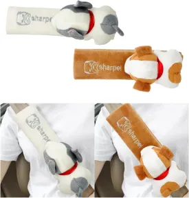 2 PCS Cute Car Seat Belt Pads, Soft Comfortable Cartoon Seat Belt Strap Cover Cushion Pad, Universal Shoulder Strap Pad for Seatbelt and Bag Backpack Strap, Car Accessories (Beige Brown Dog)