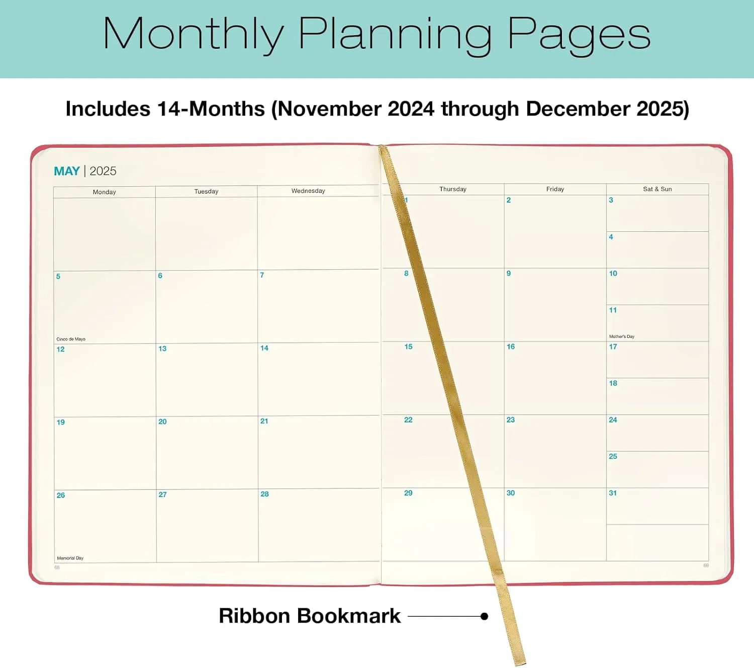 2025 Textured Cover Weekly Monthly Planner, 8"x10": 14 Months (November 2024 - December 2025) / 2025 Calendar / 2025 Weekly Calendar/Weekly Planner Organizer (Pink)