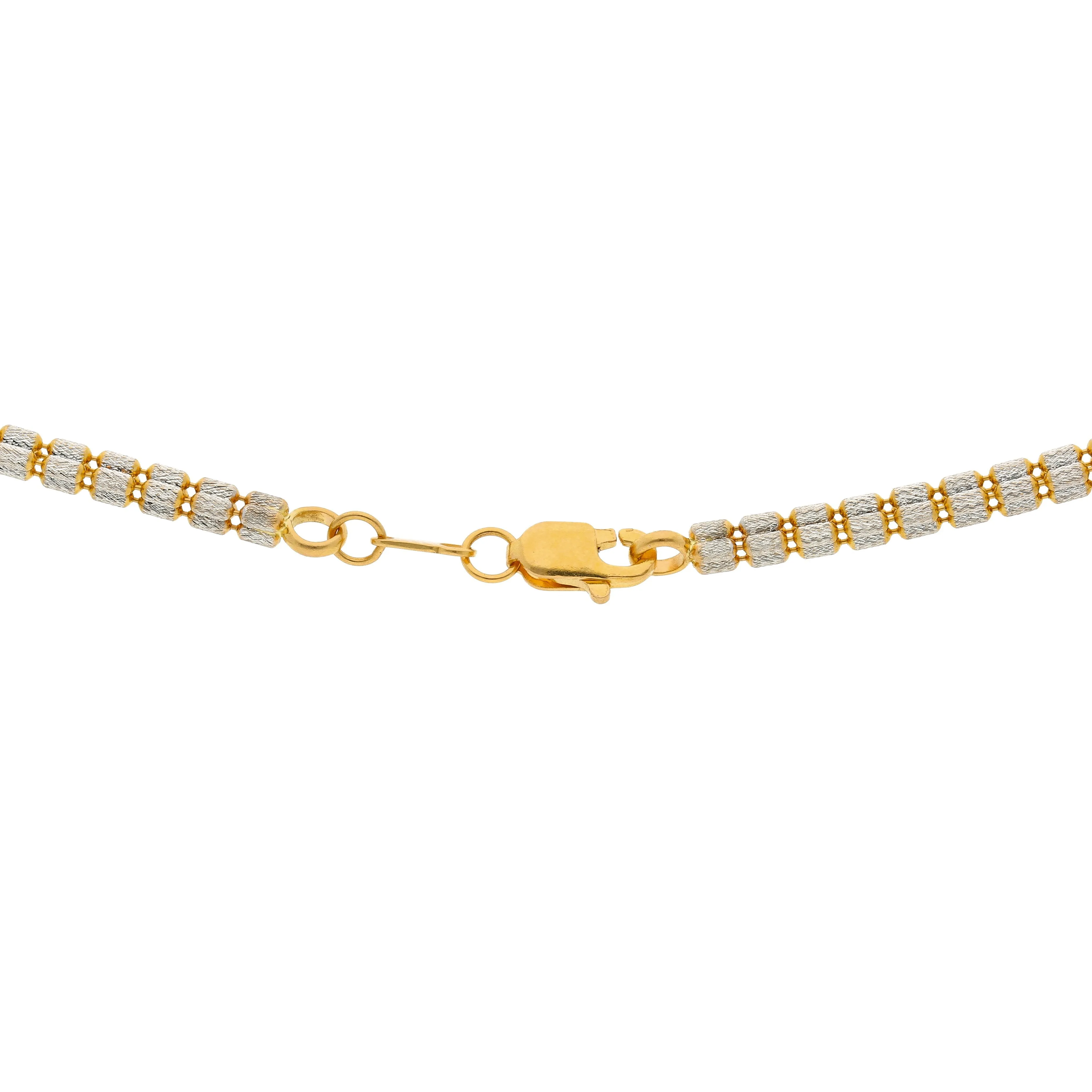 22K Multi Tone Rounded Link Chain W/ Stacked Oblong Beads,18 Grams