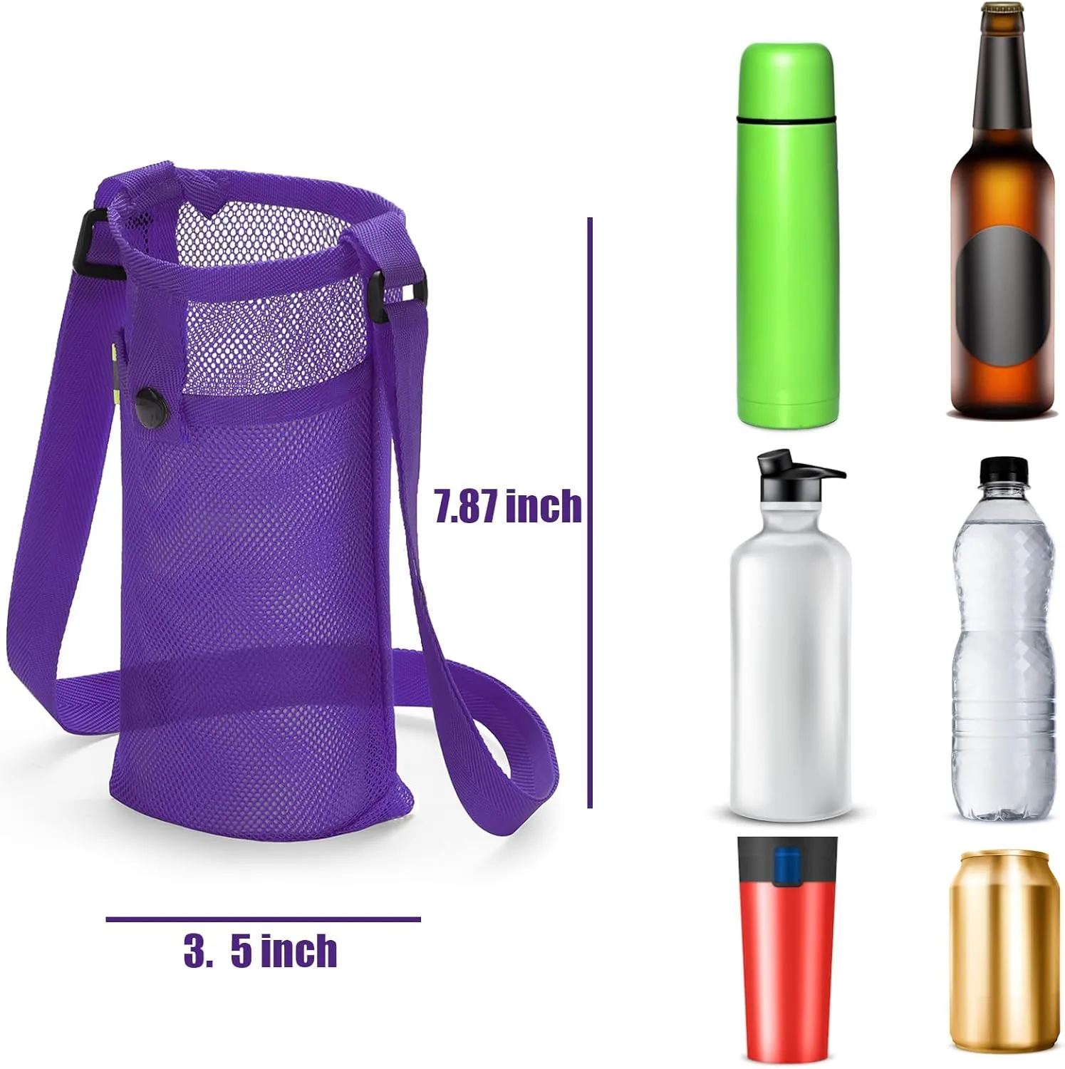 3Pcs Adjustable Shoulder Strap Water Bottle Carrier Mesh Bag Lightweight Dog Water Bottle Sleeve Crossbody Pouch (Navy/Korean blue/purple)