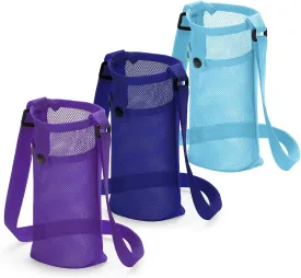 3Pcs Adjustable Shoulder Strap Water Bottle Carrier Mesh Bag Lightweight Dog Water Bottle Sleeve Crossbody Pouch (Navy/Korean blue/purple)