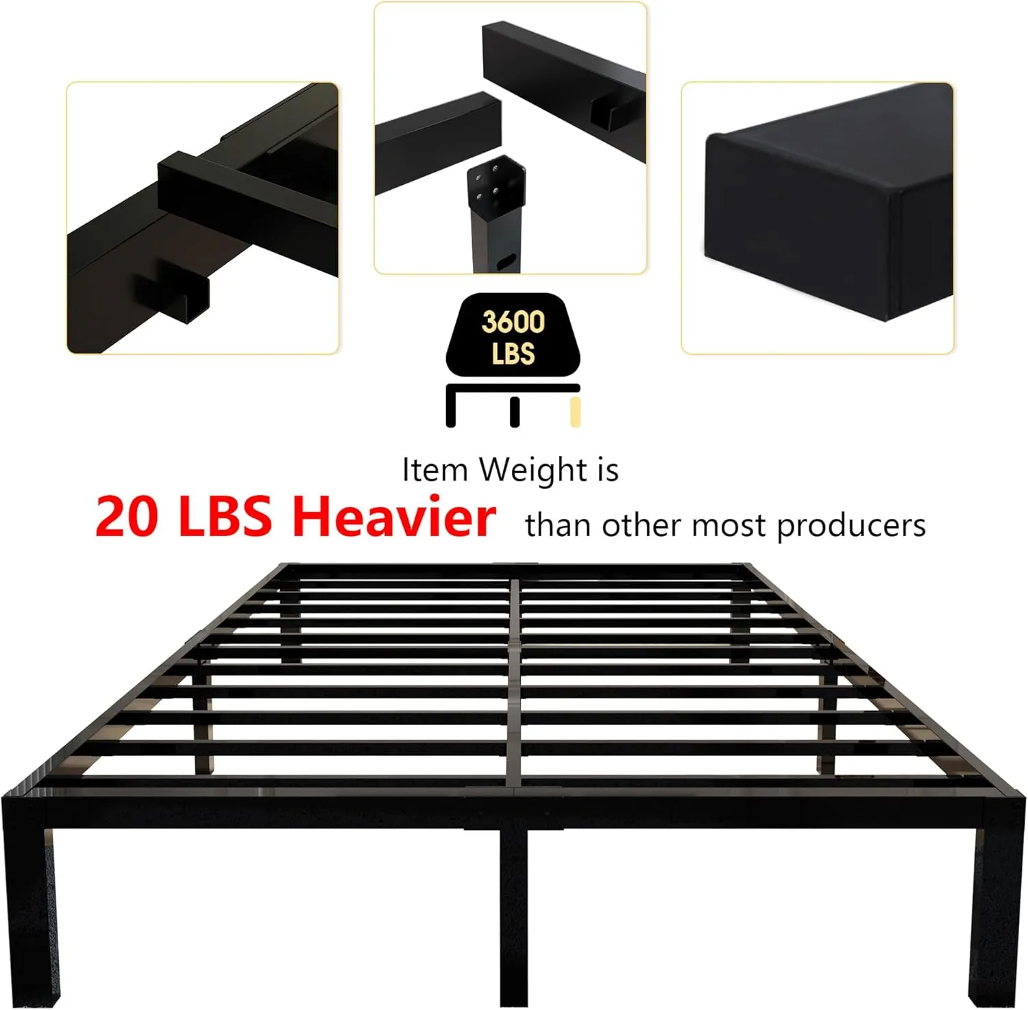 45MinST 3600lbs Heavy Duty Bed Frame,14 Inch Sturdy Steel Slat Mattress Foundation, Metal Reinforced Platform Box Spring Replacement, Easy Assembly with Quick Lock, Full