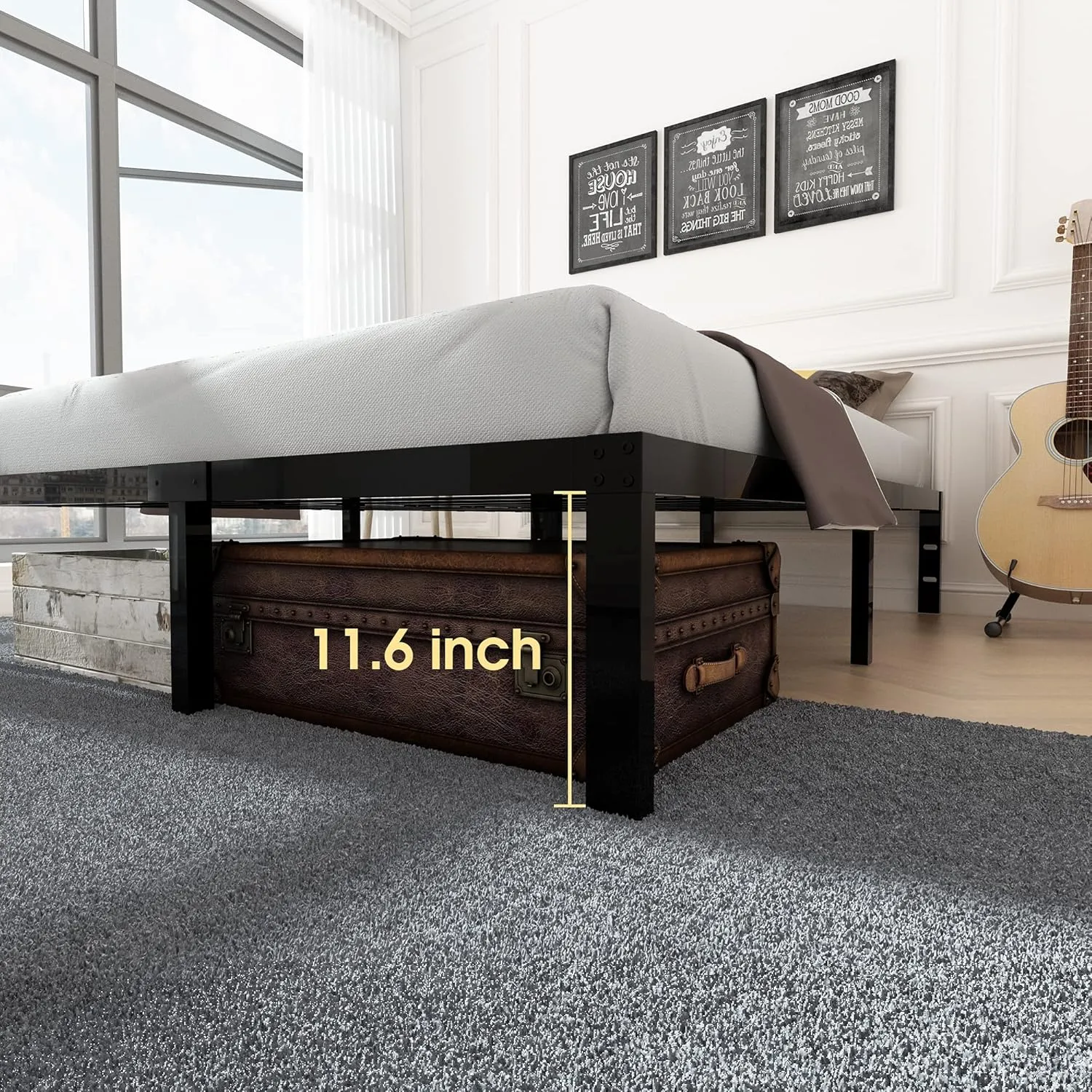 45MinST 3600lbs Heavy Duty Bed Frame,14 Inch Sturdy Steel Slat Mattress Foundation, Metal Reinforced Platform Box Spring Replacement, Easy Assembly with Quick Lock, Full