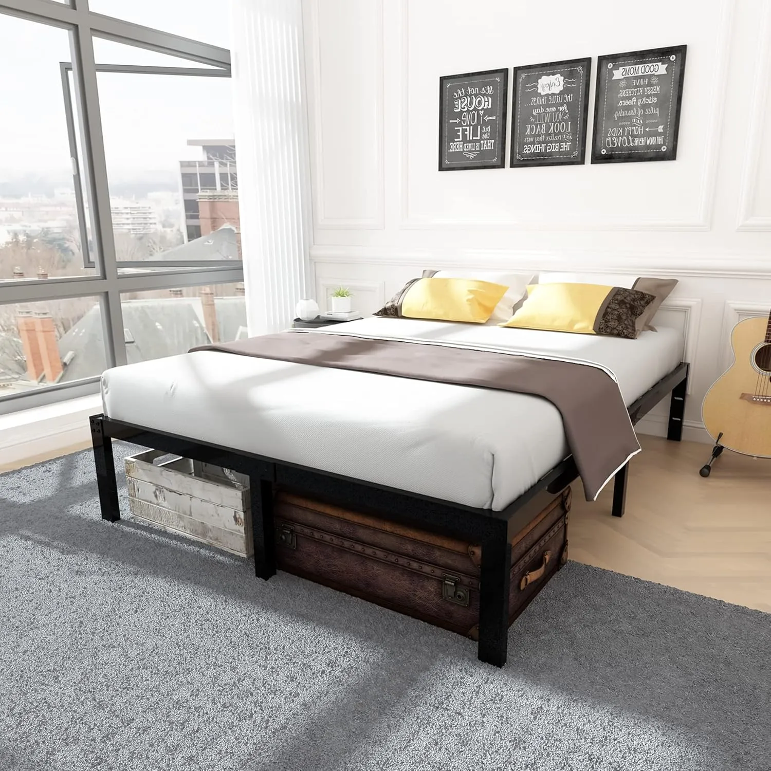45MinST 3600lbs Heavy Duty Bed Frame,14 Inch Sturdy Steel Slat Mattress Foundation, Metal Reinforced Platform Box Spring Replacement, Easy Assembly with Quick Lock, Full
