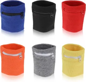 6PCS Wrist Wallet, Wrist Sweat Bands with Zipper, Outdoor Sports Lightweight Wallet Wristband for Women Men Running, Hiking Workout, Small Storage Bags Fit Key Cards and Small Items