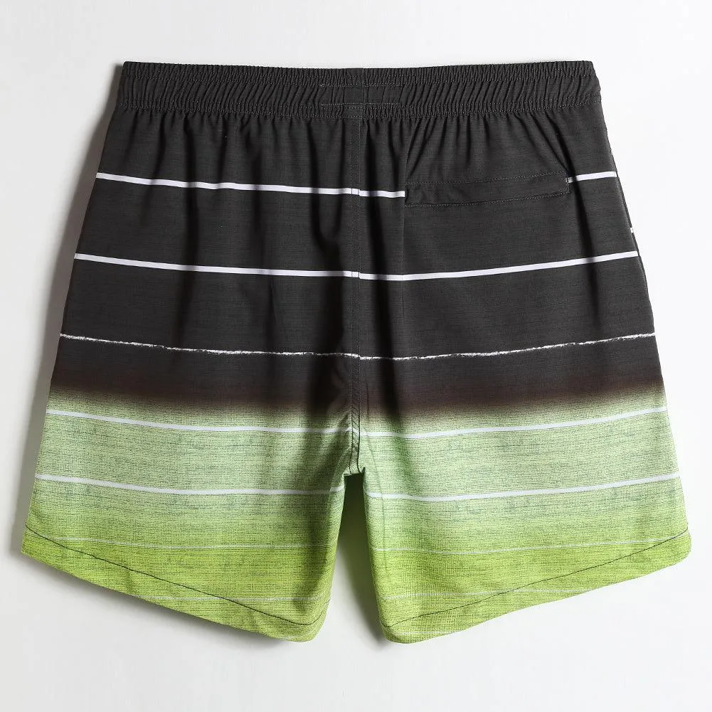 7 Inch Inseam Stretch  Gray Green Stripe Swim Trunks