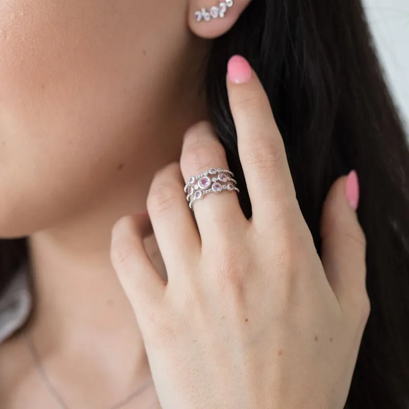 9ct White Gold & Pink Sapphire Multi-Stone Ring