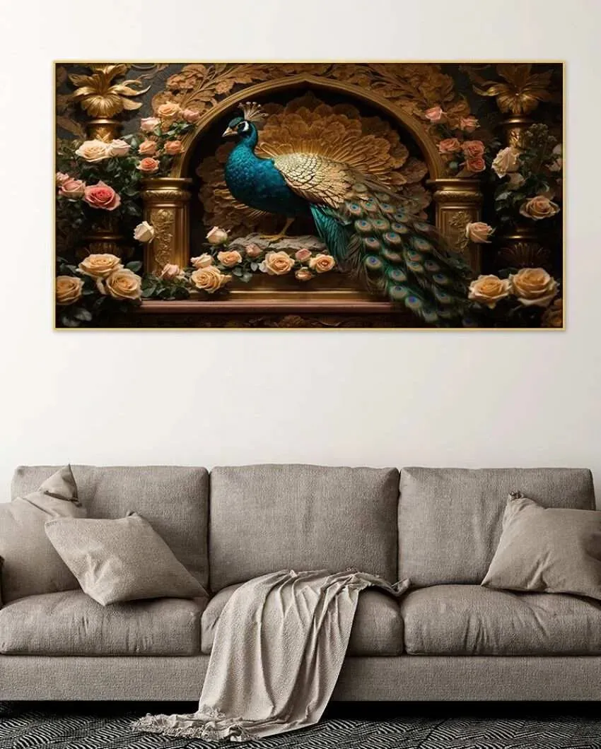 A Breathtaking Sculpture Of A Peacock Canvas Wall Painting