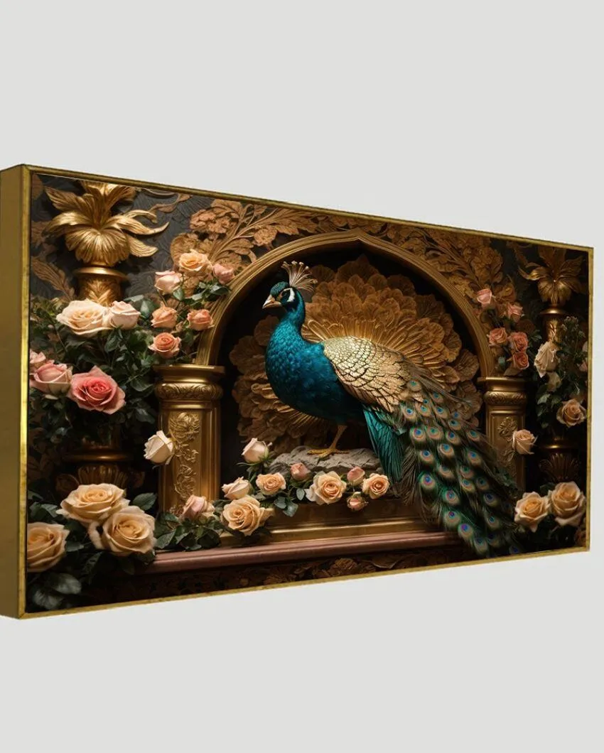 A Breathtaking Sculpture Of A Peacock Canvas Wall Painting