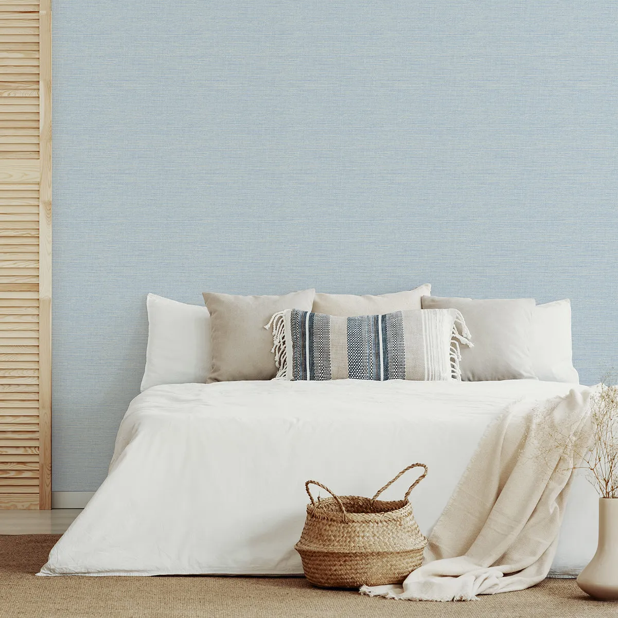 Agave Imitation Grasscloth Wallpaper in Blue from the Pacifica Collection