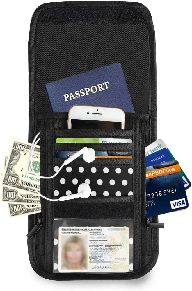 ALAZA White Polka Dot Black Small Crossbody Wallet Purse Cell Phone Bag Rfid Passport Holder with Credit Card Slots