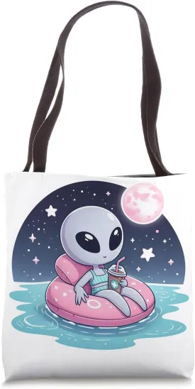 Alien Under a Pink Moon Tote Bag