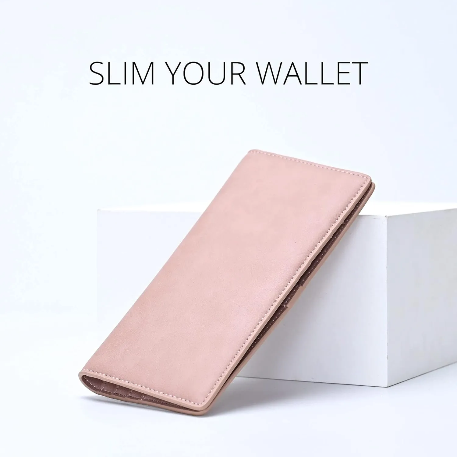 Alldaily Ultra Slim Thin Women Wallet RFID Blocking Credit Card Holder Bifold Long Ladies Billfold (Dark Pink)