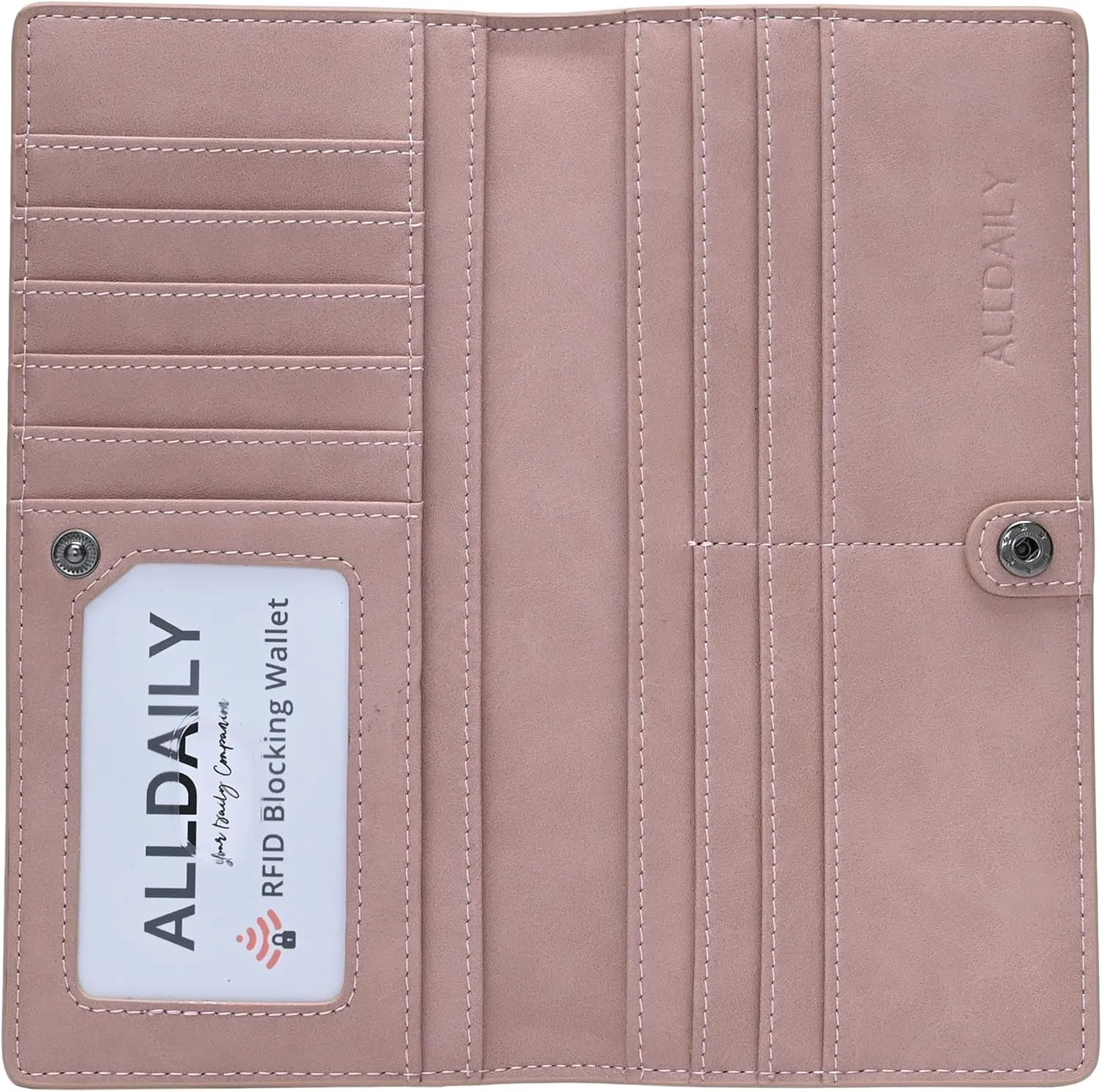 Alldaily Ultra Slim Thin Women Wallet RFID Blocking Credit Card Holder Bifold Long Ladies Billfold (Dark Pink)