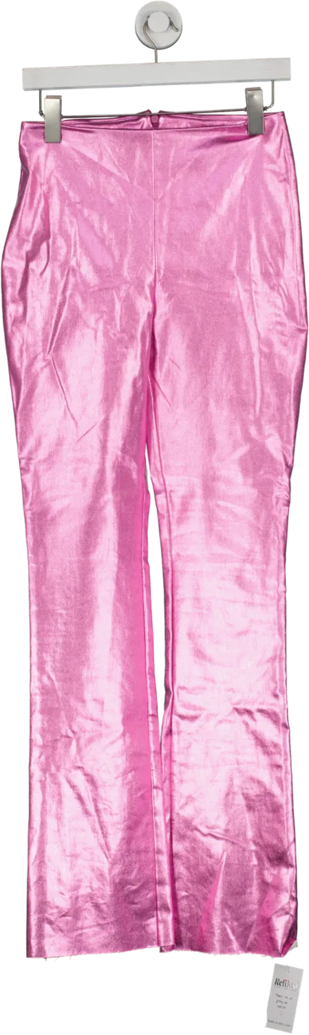 As You Pink Metallic Straight Leg Trousers UK 8