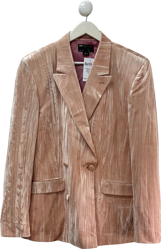 ASOS Skinny Double Breasted Velvet Plisse Blazer In Rose Pink UK 42" CHEST