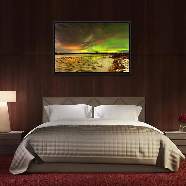 Aurora Borealis Over Frozen Lake Canvas Wall Art