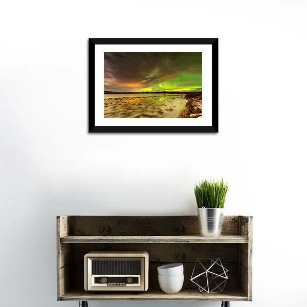 Aurora Borealis Over Frozen Lake Canvas Wall Art