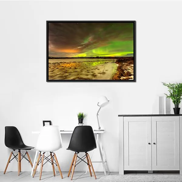 Aurora Borealis Over Frozen Lake Canvas Wall Art